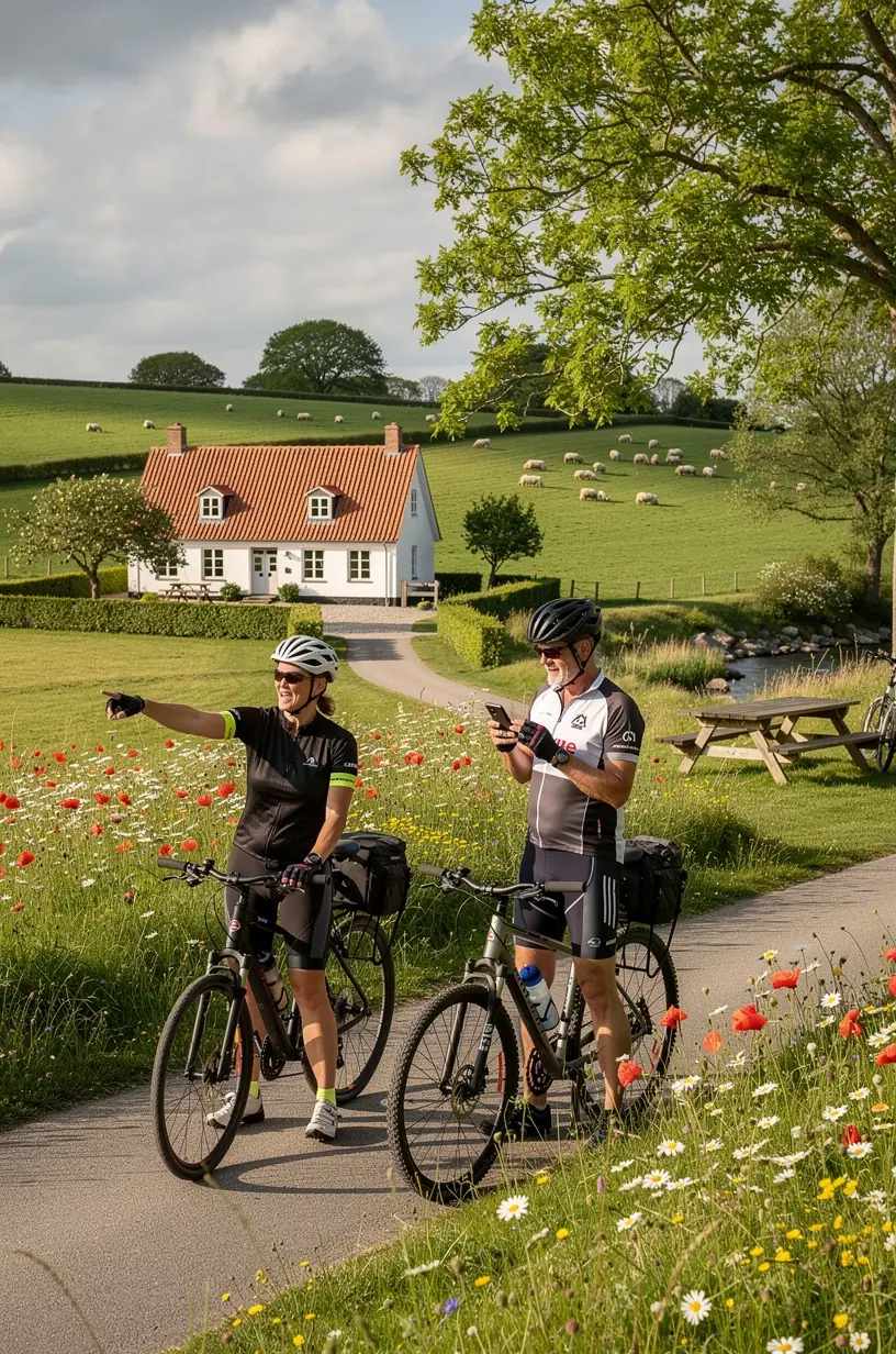 Praktisk pause ved cykelvenligt overnatningssted med cykelparkering